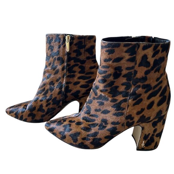 Sam Edelman Womens Size 8.5 Hilty Leather Calf Hair Animal Print Pointed Booties - Picture 1 of 8